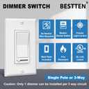 BESTTEN 6 Pack Dimmer Light Switch, LED Dimmer Switch, Single-Pole or 3-Way, for Dimmable LED, Halogen and Incandescent Bulbs, 120V, Wall Plate Included, UL Listed, White
