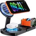 EGV Wireless Charger for iPhone, 3-in-1 Magnetic Charging Station for Apple, MagSafe Charger Stand for iPhone 17 Air 16 15 14 13 12 Series, Airpods Pro, Apple Watch Ultra, Foldable, No Adapter, Black