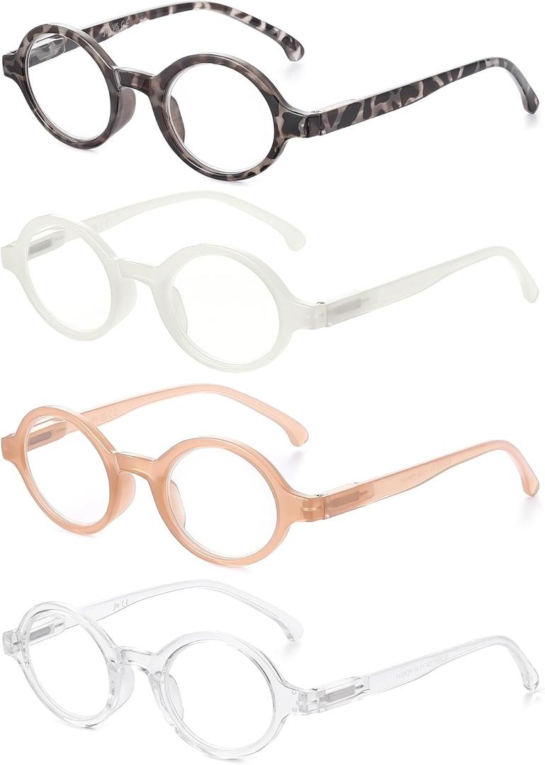 JM Set of 4 Retro Round Reading Glasses Spring Hinge Readers Men Women Glasses for Reading 4 Pack Mix
