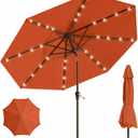 10FT Solar Umbrella 32 LED Lighted Patio Umbrella Table Market Umbrella w/Tilt and Crank, UV-Resistant Outdoor Umbrella for Pool, Garden, Deck, Terracotta