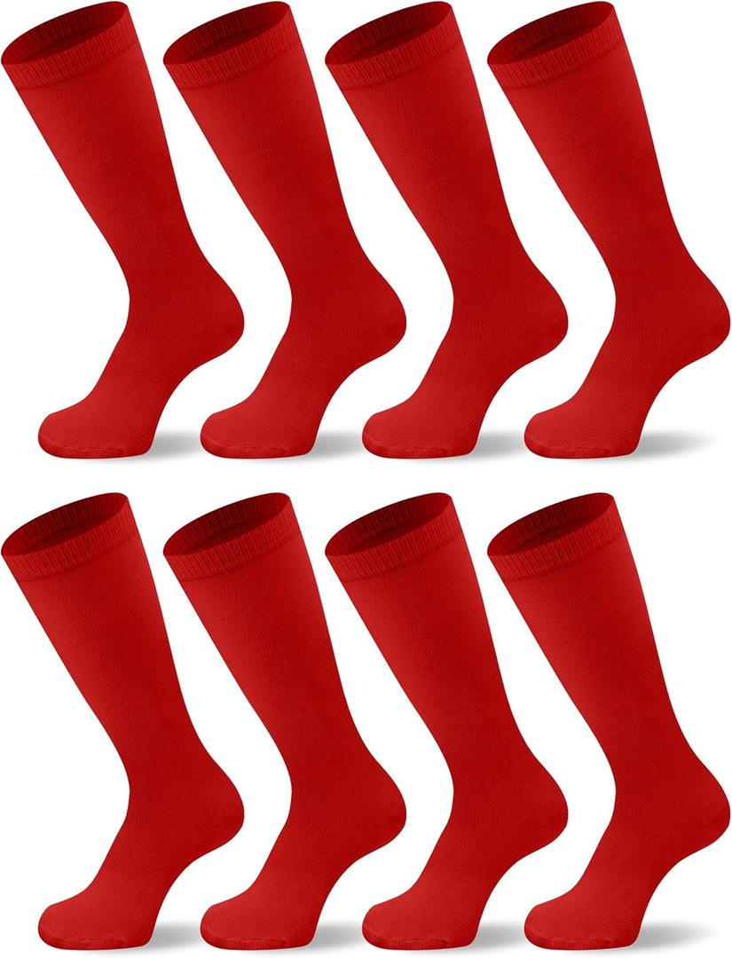 Duufin 8 Pairs Red Football Socks for Youth Boys Girls Kids Baseball Softball Soccer Knee High Athletic Socks, 10-15X