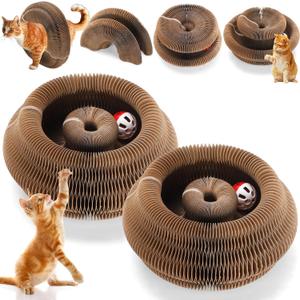 Soulchen 2 Pcs Magic Organ Cat Scratching Board, Combinable Cats Toy for Adult Pets, Interactive Cardboard Kitten Scratcher with Bell Ball, Durable Foldable Accordion Scratch Pad (Cat Paw)