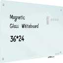 Magnetic Glass Whiteboard - Glass Dry Erase Board 36"x24" Large Frameless Glass Board for Walls Office School and Home