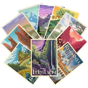 LIAUMO 12pcs Travel Middle Earth Landscape Posters, Nordic Painting Wall Art Collage Kit, Home Bar Office Decal, Birthday Holiday Gifts Unframed paper 11.2x16.5inch