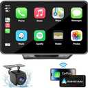 Capapro 7" HD Portable Carplay Wireless Touch Screen Double Din Car Stereo Compatible Apple Carplay and Android Auto with GPS Navigation, Voice Control, Mirror Link, Bluetooth