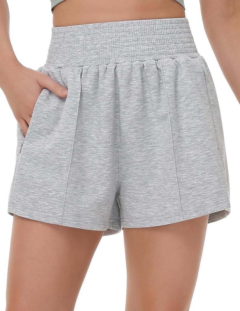 THE GYM PEOPLE Women's Sweat Shorts High Waist Zipper Pockets Lounge Shorts | Soft comfy, High waisted, Elastic waistband, Tummy control, 2 zipper pockets, For running, lounging and daily wear (XL)