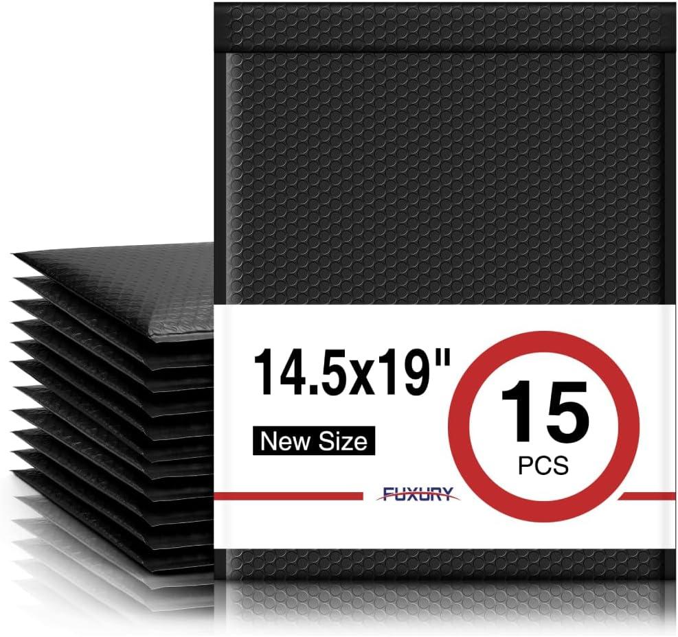 Fuxury Bubble Mailers 14.5x20" 15 Pack Black Extra Large Padded Envelopes Usable Size 14.5x19" Self Seal Bubble Envelopes Padded Mailers Shipping Bags for Mailing book Clothes Small Business #7