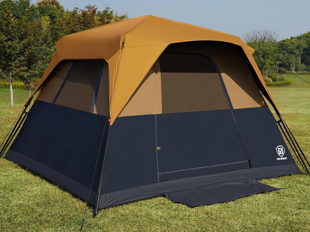 EVER ADVANCED 6 Person Camping Tent, Blackout Design Tent for Camping Instant Cabin Tents for Family with Rainfly, 60s Easy Setup, Water-Resistant, 108 x 108 x 73"
