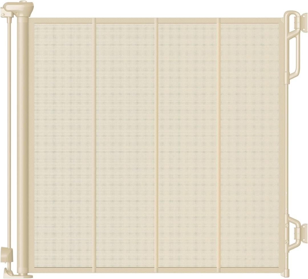 Spaceany Reinforced Retractable Baby Gate or Mesh Dog Gate,Easy to Use for Stairs, Doorways, Hallways, Indoor, Outdoor, Wide Pet Gate 33.5" Tall, Extends to 45" Wide, Cream