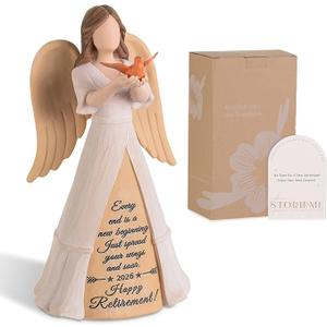 Storieme Retirement Gifts for Women 2025: Happy Retired Gift for Woman Nurse Coworker Teacher Doctor Friend Angel Figurine for Retirement Party Decorations