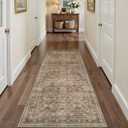 HUGEAR 2x6 Runner Rug Hallway Vintage Brown Machine Washable Retro Floral Low Pile Carpet Vacuumable Distressed Long Throw Rug Bedroom Office Bathroom Kitchen Laundry Non Slip Soft Lightweight