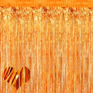 4 Pack Orange Fringe Curtain Backdrop, 3.2Ft x 8.2Ft Metallic Tinsel Foil Fringe Streamers Background for Photo Booth Birthday Wedding Baby Shower Party Thanksgiving Christmas Decorations