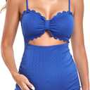 EastElegant Maternity One Piece Swimwear Back Cutout Pregnancy Bikini Scalloped Pregnant Bathing Suit (Large, Blue)