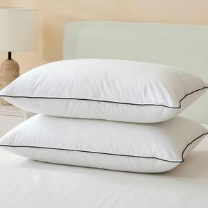 Goose Down Pillows Standard Size Set of 2 with 100% Organic Cotton Cover, Luxury Hotel Bed Pillows for Sleeping, 3-Chamber Design Medium Support for Side & Back Sleepers, 20x26 Inch
