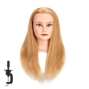 Traininghead 20-22" 100% Human hair Mannequin head Training Head Cosmetology Manikin Head Doll Head with free Clamp Stand (Natural Blonde)