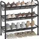 JSB 3 Tier Shoe Rack for Closet Mesh Fabric Metal Shoe Racks, Shoe Storage Organizer Small Narrow Shelf for Entryway, Hallway, Dorm Room (Black, 3 Tier)