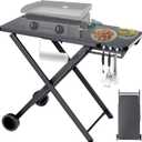 Foldable Grill Cart with Wheels, 34"x20" Outdoor Grill Table for Blackstone 17 Inch & 22 Inch Griddle, Ooni Pizza Oven & Ninja Portable Grills, Heavy Duty Camping Grill Stand for Food Prep
