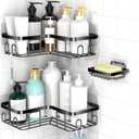 Moforoco Corner Shower Caddy Shelf Organizer Rack, Self Adhesive Black Bathroom Shelves Basket, Home Wall Shower Inside Organization and Storage Decor Rv Accessories, First Apartment Essentials(Black)