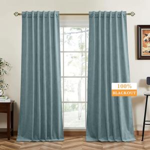 RYB HOME 100% Blackout Blue Velvet Curtains 84 inches, Back Tab Thermal Insulated Noise Reducing Curtains & Drapes for Living Room Kids Bedroom, Stone Blue, 52W x 84L, Set of 2 Panels