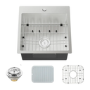 Kitchen Sink, Stainless Steel 18 x 18 Inch Drop In Bar Sink Top Mount Kitchen Sink Single Bowl Kitchen Sink Set - Sink Grid, Silicon Mat,Drain Assembly For Modern Kitchen Stylish and Functional