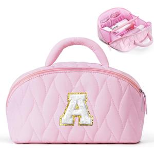 YOOLIFE Birthday Gifts for Mom Daughter Initial Makeup Bag for Women Travel Toiletry Bag Pink Cosmetic Bags Teen Girl Gift Personalized Birthday Gifts for Mom Teacher Sister Daughter A