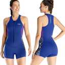 Womens Wetsuit Shorty Sleeveless Wetsuits One Piece 2mm Swimsuit with Front Zipper for Swimming Diving Snorkeling Water Sport (Medium, Blue)