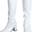 SATINIOR 60s 70s Women's Boots, Knee Block Heel Zipper Boot, Heel Knee High Boots for Cosplay, Disco, Evening Party(10,White)