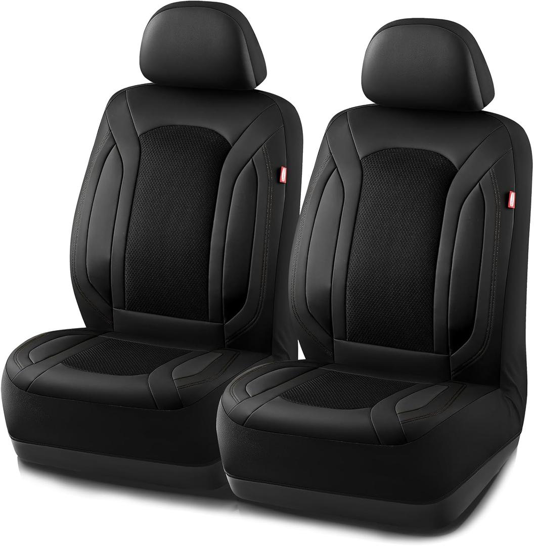 Rubbermaid Leather Mesh Car Seat Covers, Breathable Air Mesh Front Seat Cover, Universal Fit Slip-on Design, Airbag Compatible, Automotive Seat Protector for Most Cars, SUVs, Trucks, Vans-Black