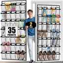 Aheroi 2 Pack 35 Pockets Over Door Shoe Organizer, White, Holds Up to 40 lbs, Mesh Pockets, Foldable, Hanging Shoe Rack