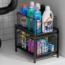 2 Tier Sliding Basket Drawer Organizer, Lxmons Pull Out Under Sink Cabinets Organizers, Metal Home Shelf for Bathroom or Kitchen, Sliding Countertop or Pantry Storage Shelf, Large Black