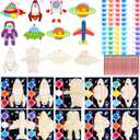 24 Pack Space Themed Party Favors - Kids Birthday Party Return Gifts Treats Goodie Bag Items Fillers Classroom Prizes Exchange Gifts, Wood DIY Keychain Painting Kits Arts Crafts Activities Toys, 8 cm x 0.2 cm x 10 cm