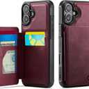 Vinich for iPhone 16 Wallet Case with Card Holder, RFID Blocking Credit Slots Kickstand Shockproof Phone Cover Fit for iPhone 16 6.1" Burgundy