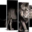 RyounoArt Lion Canvas Print Black and White Cool Lion Picture Wall Art Wild Animal Painting for Home Living Room Bedroom Decoration Framed Large