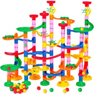 LovesTown Marble Run Toys, 133PCS Marble Maze Game for Kid, Construction Building Blocks Toys with Marbles, for Kids and Parent-Child Games, Classroom Valentines Exchange Gifts, Birthday Gift for Kids