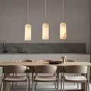 Modern Alabaster Pendant Light Kitchen Island White Marble Pendant Lighting Antique Brass Natural Stone Ceiling Hanging Lamp Long Tube Linear Chandelier for Dining Room Bedroom Bathroom, 26 10 cm