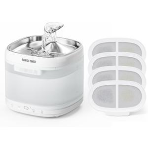 PAWGETHER Cat Water Fountain with 4 Filters, Ultra Quiet Pumpless Pet Water Fountain with Stainless Steel Tray, 67oz/2L Water Fountains for Cats Indoor with 360 Motion Sensor for Cats & Dogs