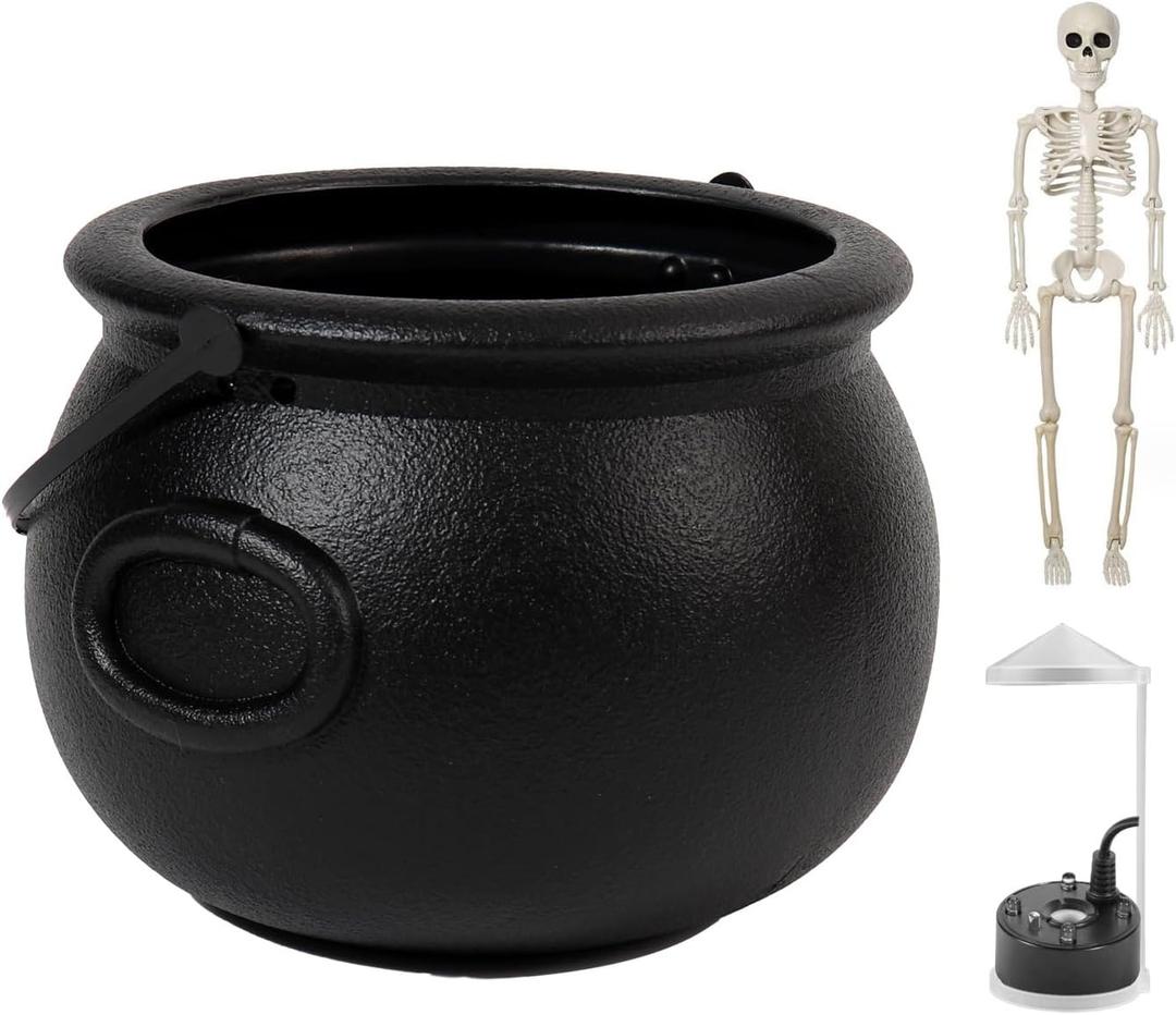 Witch Cauldron with Mist Maker Poseable Skeleton & Splash Guard - Halloween Decorations Indoor - Spooky Hocus Pocus Party Decor for Home, Table, Mantel (Halloween Cauldron)