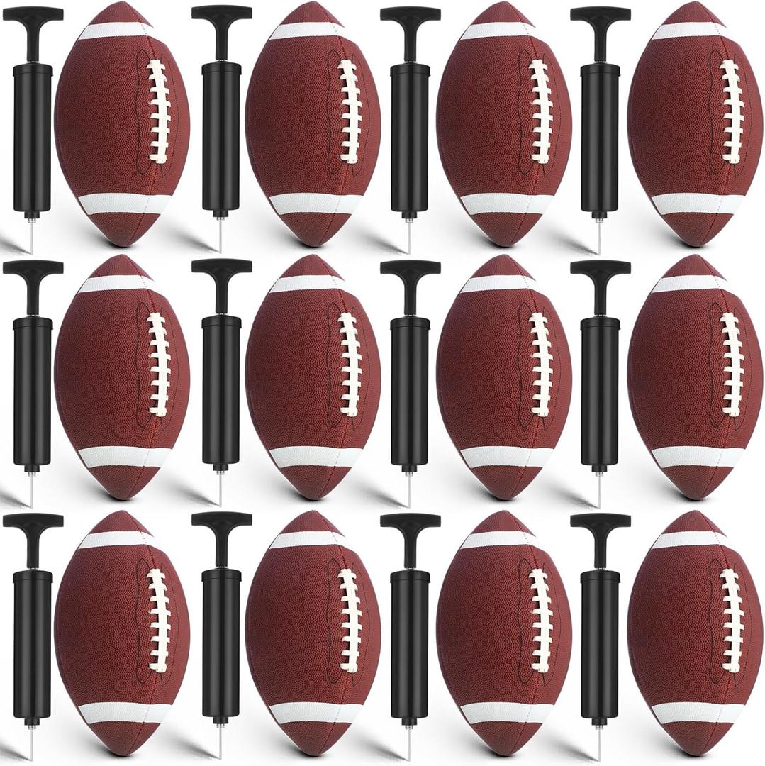 RoundFunny Footballs Pump Set Leather Footballs Bulk and Hand Pump Sport Gifts for Youth Junior Adult School Team Training Practicing Indoor Outdoor Operation Christmas