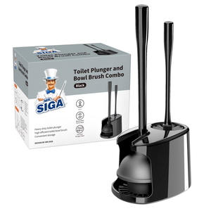 MR.SIGA Toilet Plunger and Bowl Brush Set with Holder, Bathroom Cleaning , Black, 1 Set,for Adults