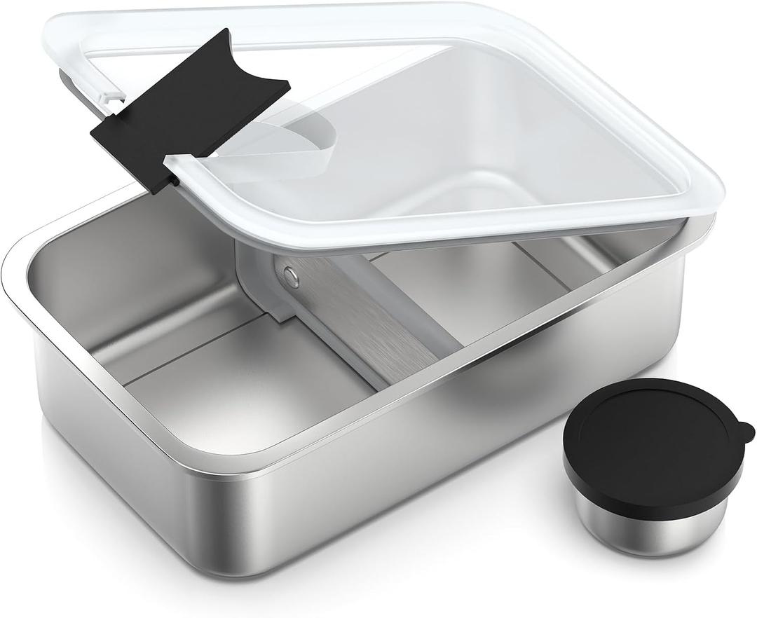 Bakpoco Stainless Steel Bento Lunch Box, 42oz Leak-Proof Metal Lunch Box Containers, Microwave-Safe, with Adjustable Divider, Convenient Lunchbox for Work, Travel