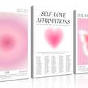 3Pcs Pink Gradient Aura Canvas Wall Art Trendy Abstract Angel Number Positive Affirmation Spiritual Posters Prints Aesthetic Wall Decor Pictures for Living Room Bedroom Decoration, 12x16in