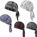 5 Pack Cooling Headscarf Cap Set, Adjustable Strap Bandana Beanie, Breathable Elastic Helmet Liner Head Wrap for Men Motorcycle Outdoor Activities