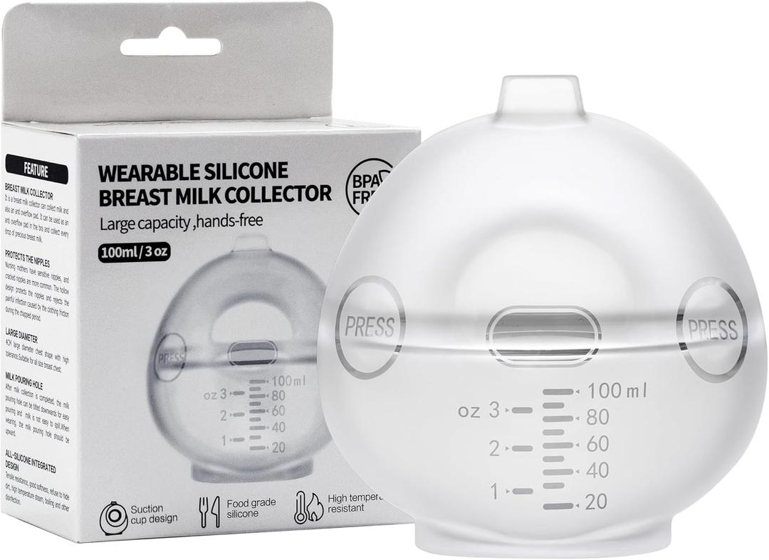 Silicone Breast Pump, Passive Breast Milk Collector Shell, Manual Wearable Breast Pump for Newborns, Breastfeeding Essentials, 3.4oz/100ml, 1 Count