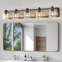 40 inches Large Farmhouse Vanity Light for Bathroom, Farmhouse Bathroom Vanity Light with Bubble Glass Shades, 5-Light Rustic Over Mirror E26 Base