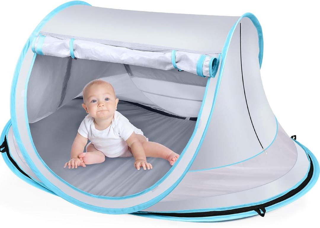 Kapeazo Baby Beach Tent, Large Pop Up Portable Sun Shade with Mosquito Net, Indoor Baby Play Tent for Travel, Beach, UPF 50+ UV Protection Sun Shelters