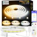 PAUTIX CCT COB LED Strip Light White Tunable 6400LEDs, CRI90+ 32.8ft/ 10m Dimmable 2700K-6500K 24V LED Tape Lights Kit, Work with Alexa/ Google Assistant, for Under Cabinet Bedroom Kitchen DIY Lighting