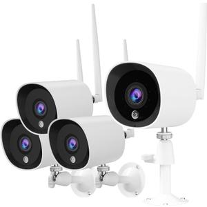 Rraycom 4Pack Security Cameras Outdoor/Home, 2K/3MP FHD Wireless IP Camera(Plug-in) with Night Vision, Motion Detection,24/7 Live View Video,IP66 Waterproof,Cloud Storage,Compatible with Alexa