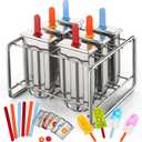 Stainless Steel Pop Molds, 6 Round Head Metal Pop Molds with Holder & Reusable Sticks, Metal Ice Cream Makers for Frozen Yogurt Fruit Ice Cream Sorbet Making(Square)