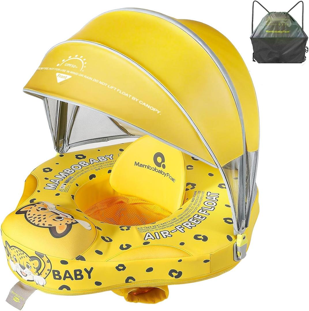 Mambobaby Baby Pool Float with Canopy, Non-Inflatable Infant Swim Float with Safe Seat and Tail Support for 3-24 Months, UPF 50+ Sun Protection