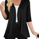 Yincro Women's Casual 3/4 Sleeve Cardigan Lightweight Soft Open Front Cardigans (Black, XXL)